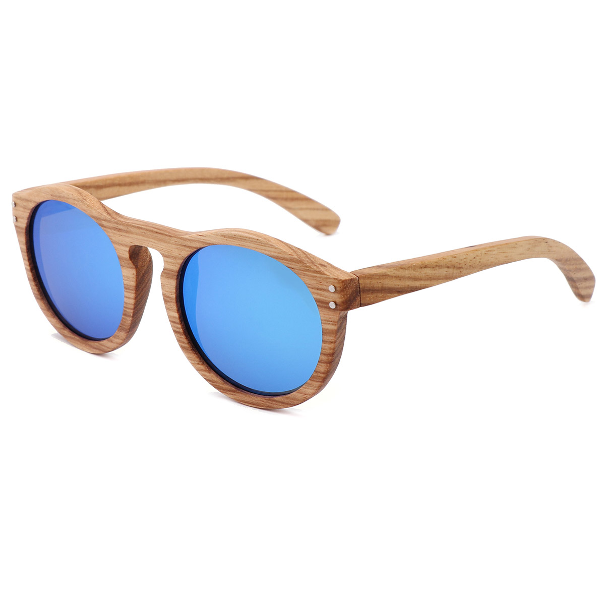 Occhiali da sole in legno naturale vintage a cornice rotonda