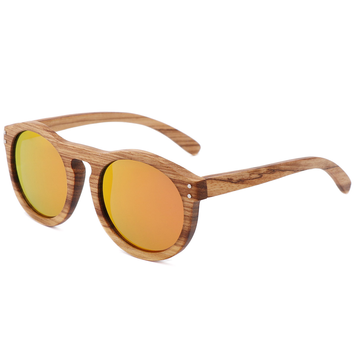 Occhiali da sole in legno naturale vintage a cornice rotonda