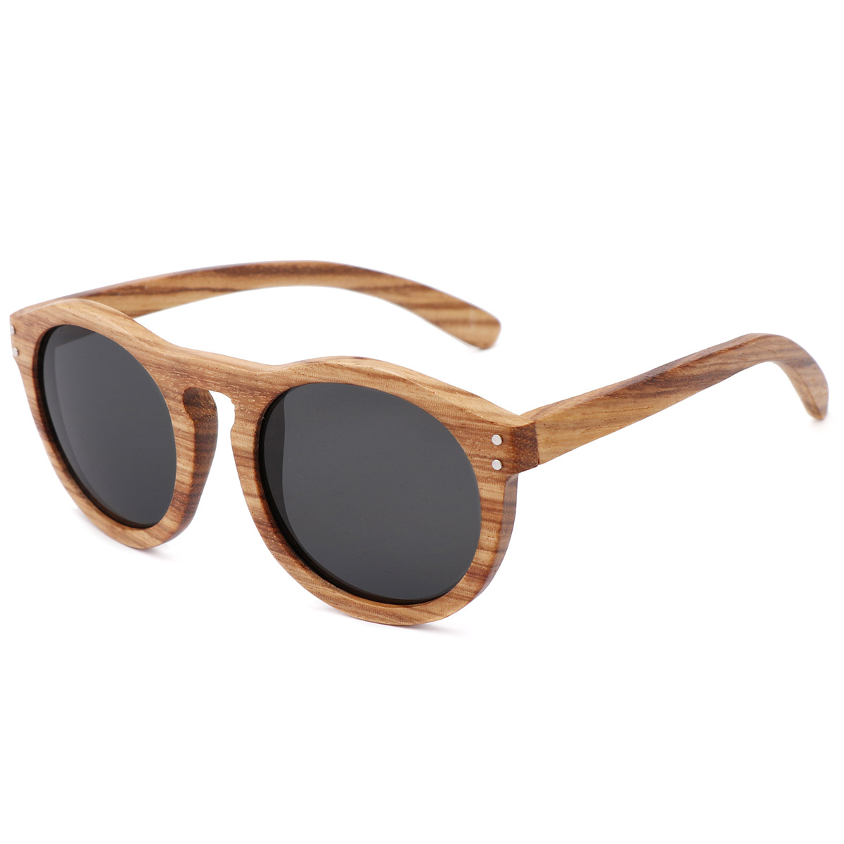 Occhiali da sole in legno naturale vintage a cornice rotonda