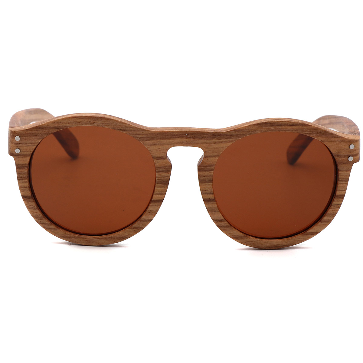 Occhiali da sole in legno naturale vintage a cornice rotonda